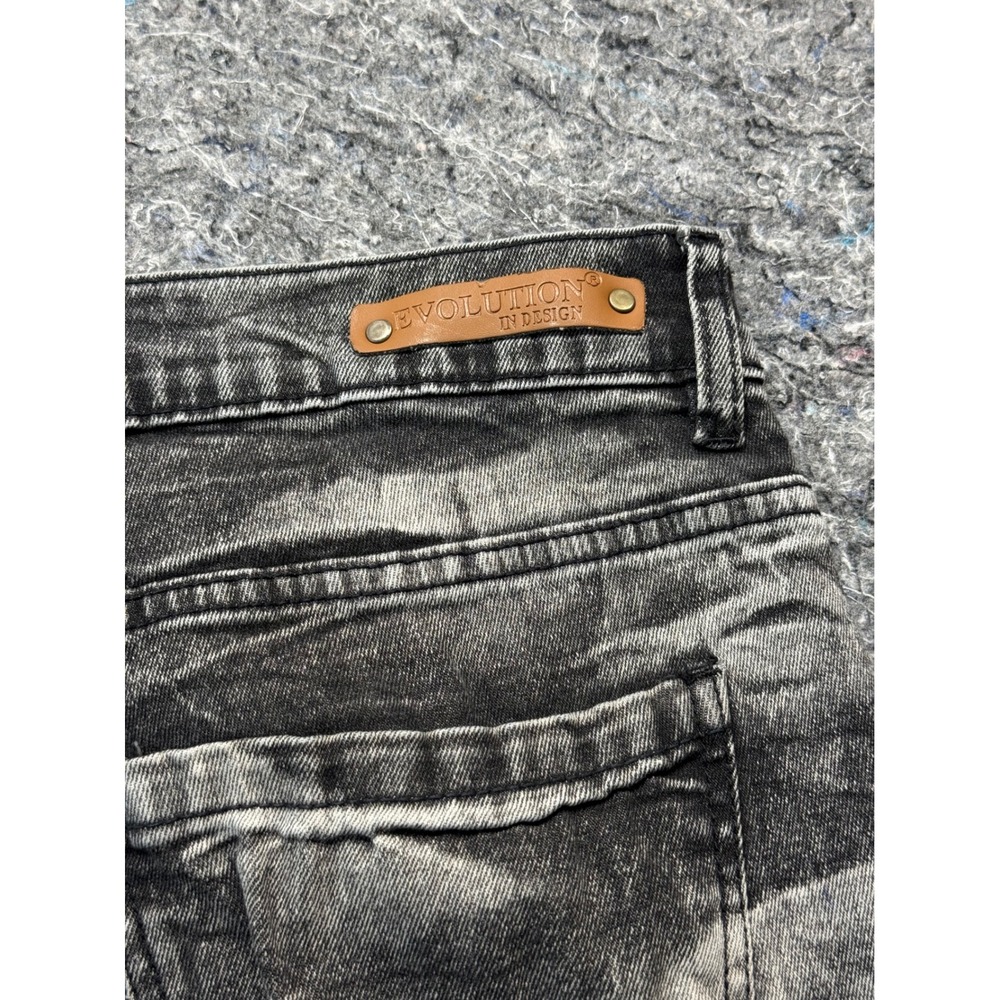Evolution In Design Mens 36x32 Moto Biker Jeans Black Grey Acid Wash Slim Fit - Picture 13 of 13